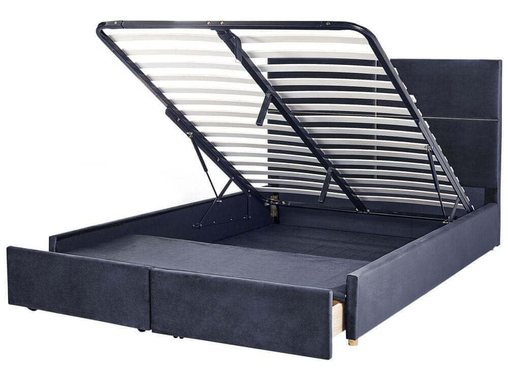 Beliani Zamatová posteľ s úložným priestorom 180 x 200 cm čierna VERNOYES