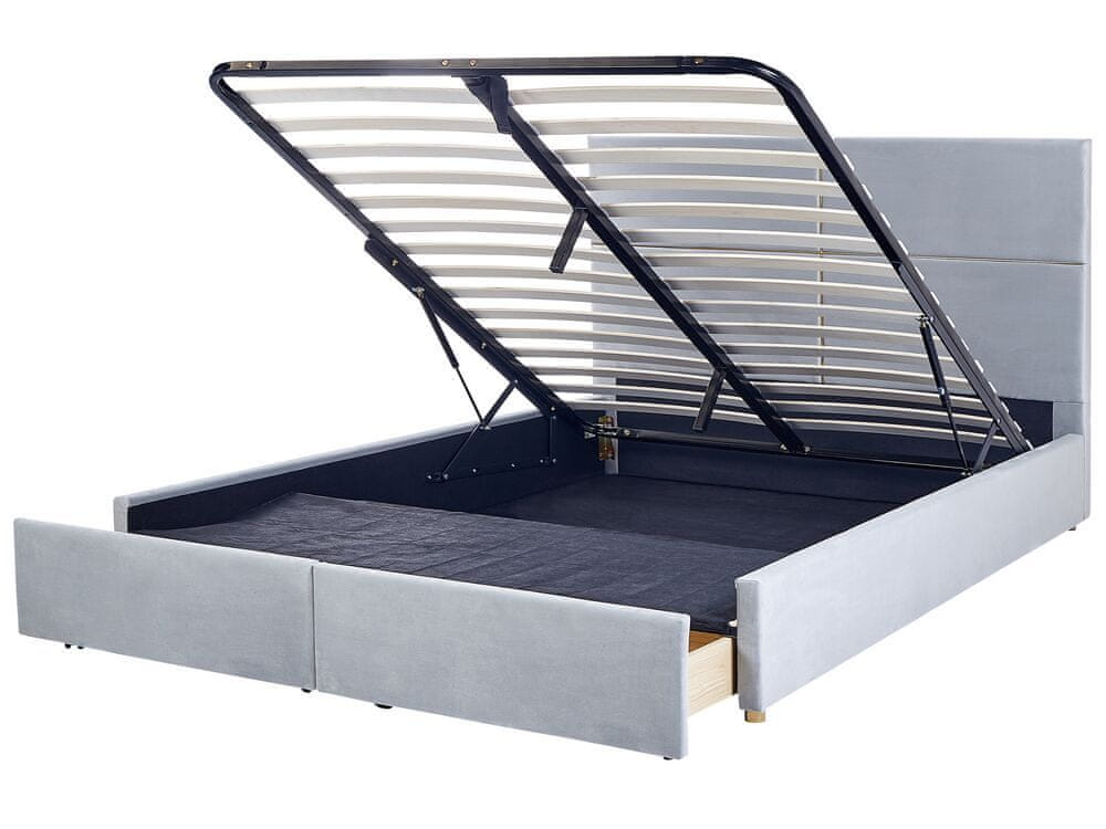 Beliani Zamatová posteľ s úložným priestorom 180 x 200 cm svetlosivá VERNOYES