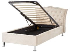 Beliani Zamatová posteľ s úložným priestorom 90 x 200 cm béžová METZ