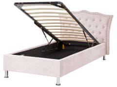 Beliani Zamatová posteľ s úložným priestorom 90 x 200 cm ružová METZ