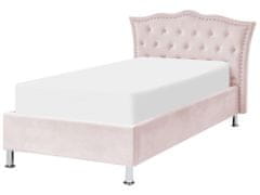 Beliani Zamatová posteľ s úložným priestorom 90 x 200 cm ružová METZ