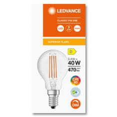 LEDVANCE Stmievateľná LED žiarovka E14 P45 3,4W = 40W 470lm 4000K Neutrálna biela 300° CRI90 Filament Superior