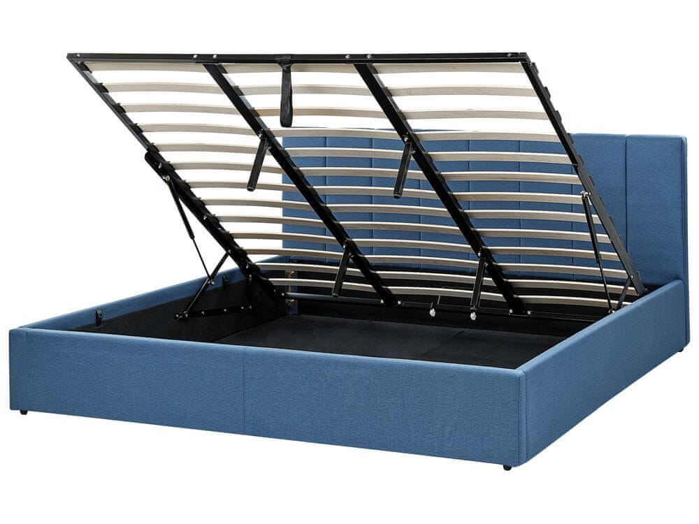 Beliani Čalúnená posteľ s úložným priestorom 180 x 200 cm modrá DREUX