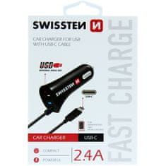 SWISSTEN Adaptér do auta 1x USB 1x kabel USB-C 12V/2,4A