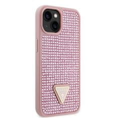 Guess Kryt na mobil Rhinestones Triangle Metal Logo na Apple iPhone 14 - růžový