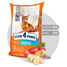 Club4Paws Premium citlive travenie pre mačky 14kg + 1x set Club4Paws s kuracim mäsom a lososem 340g