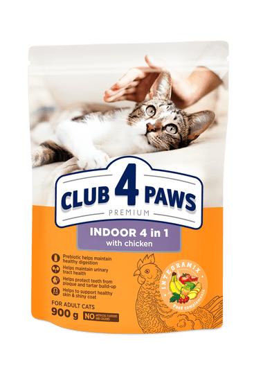 Club4Paws Premium Indoor 4 in 1 pre dospelé mačky žijúce v byte 900g