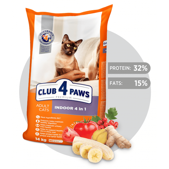 Club4Paws Premium Indoor 4 in 1 pre dospelé mačky žijúce v byte 14kg