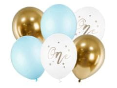 HADEX Narodeninové balóniky ONE, biele, zlaté, modré 30cm, 5ks