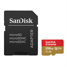 SanDisk Extreme microSDXC 256GB + SD adaptér 190MB/s a 130MB/s Read/Write A2 C10 V30 UHS-I U3