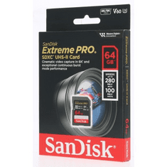 SanDisk Extreme PRO 64 GB V60 UHS-II SD karty, 280/100 MB/s, V60, C10, UHS-II