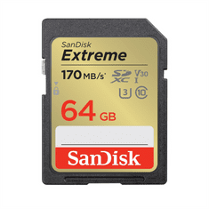 SanDisk Extreme 64GB SDXC Memory Card 170MB/s a 80MB/s, UHS-I, Class 10, U3, V30