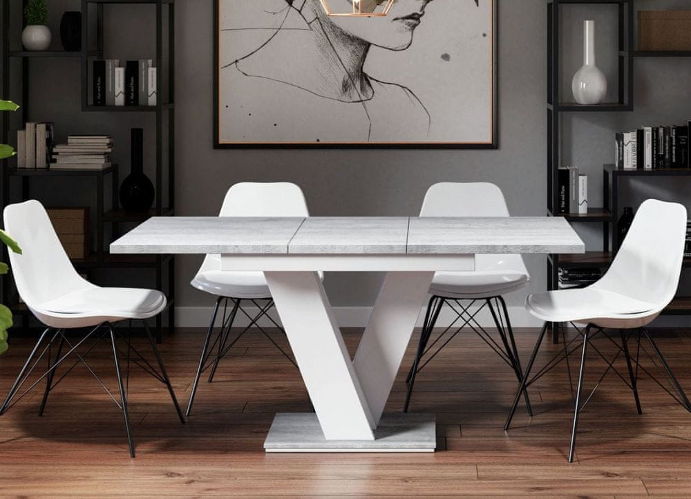 Veneti Rozkladací jedálenský stôl MAEL - biely / kameň
