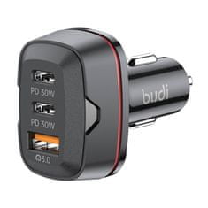 Budi Nabíjačka do auta Budi, USB + 2x USB-C, 60 W, PD + QC (čierna)
