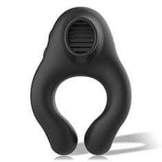 BLACK&SILVER Čierny a strieborný krúžok na penis Vibe/Licking, krúžok s orálnym simulátorom