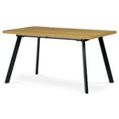 Autronic Jedálenský stôl 140+40x85x75 cm, doska melamín, 3D dekor divoký dub, kovové nohy, čierny mat HT-780 OAK