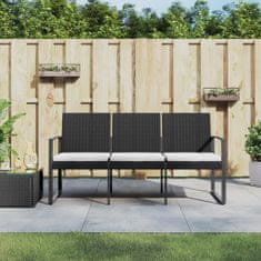 Petromila vidaXL 3-miestna záhradná lavička s podložkami čierna PP ratan