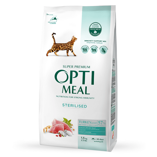 OptiMeal Superpremium pre mačky pre všetky kastrované plemená s morčacim mäsom 1.5kg