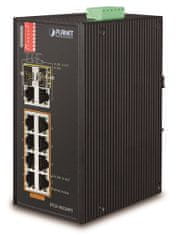 Planet IFGS-1022HPT priemyselný PoE switch, 8x100Mb + 2x1Gb/SFP, PoE 802.3at 30/240W, -40 až 75°C, dual 48-54VDC, IP30