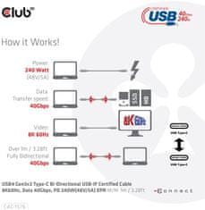 Club 3D kábel USB-C, Data 40Gbps, PD 240W(48V/5A) EPR, M/M, 1m
