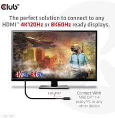 Club 3D kábel miniDP 1.4 na HDMI, 4K120Hz nebo 8K60Hz HDR10+, M/M, 1.8m