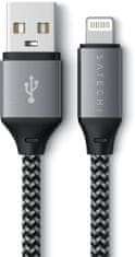 Satechi kábel USB-A - lightning, opletený, 25cm, šedá