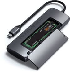 Satechi Aluminium USB-C Hybrid Multiport adapter, SSD Enclosure, HDMI 4K, 2 x USB-A 3.1 Gen 2, šedá