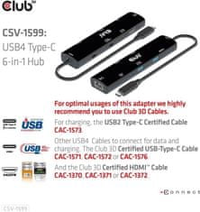 Club 3D hub USB-C, 6-in-1 Hub s HDMI 8K60Hz/4K120Hz, 2xUSB-A, RJ45 a 2xUSB-C, 1xData, 1xPD 3.0