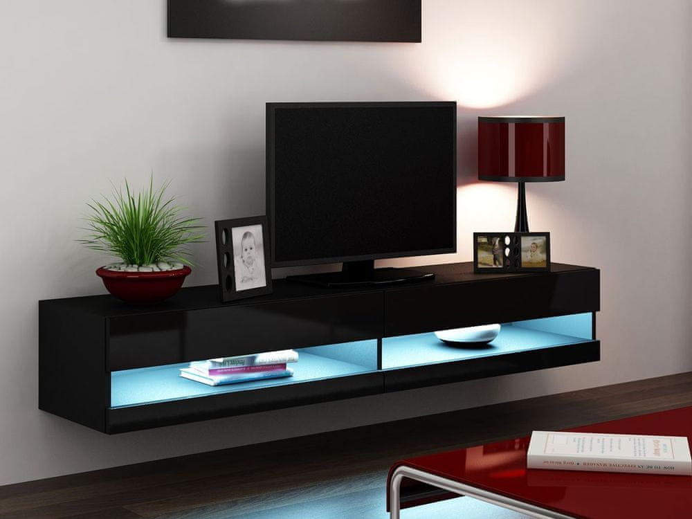 Veneti TV stolík 180 cm ASHTON 1 - čierny / lesklý čierny