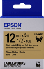 Epson zásobník so štítkami - saténový opasok, LK-4KBK čierna / zlatá, 12 mm (5 m)