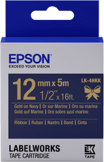 Epson zásobník so štítkami - saténový opasok, LK-4HKK, zlatá / námornícka modrá, 12 mm (5 m)