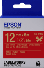 Epson zásobník so štítkami – saténový pásik, LK-4HKK, zlatá/červená, 12 mm (5 m)