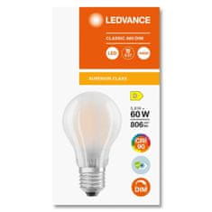 LEDVANCE Stmievateľná LED žiarovka E27 A60 5,8W = 60W 806lm 4000K Neutrálna biela 300° CRI90 Filament Mliečny Superior