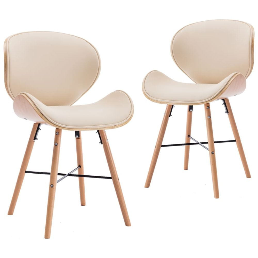 Vidaxl Jedálenské stoličky 2 ks, krémové, umelá koža a ohýbané drevo