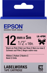 Epson zásobník so štítkami – saténový pásik, LK-4HKK, čierna/ružová, 12 mm (5 m)
