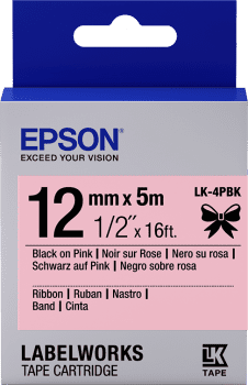 Epson zásobník so štítkami – saténový pásik, LK-4HKK, čierna/ružová, 12 mm (5 m)