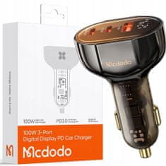 Mcdodo Nabíjačka do auta, Mcdodo, USB/USB-C, PD 100W LCD, hnedá CC-2310