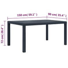Vidaxl Záhradný stôl plastový ratanový vzhľad 150x90x72 cm antracit