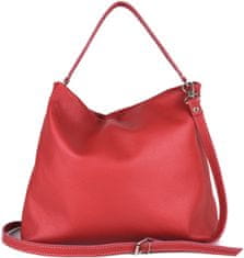 VegaLM Dámska vrecovitá kožená kabelka v červenej farbe