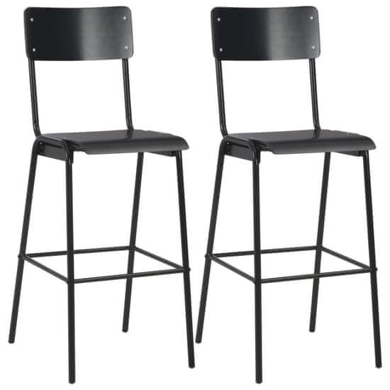 Vidaxl Barové stoličky 2 ks, čierne, masívna preglejka a oceľ