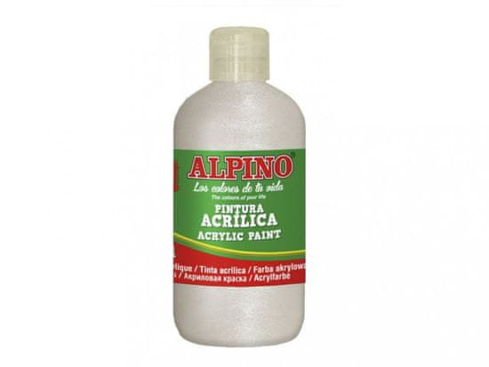 Alpino Fľaša akrylové farby do školy 250ml. biela metalizovaná