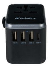 VERBATIM UTA-04 Universal Travel Adapter with 1 x USB-C PD 61W & QC 3.0 / 1 x USB-C / 3 x USB-A