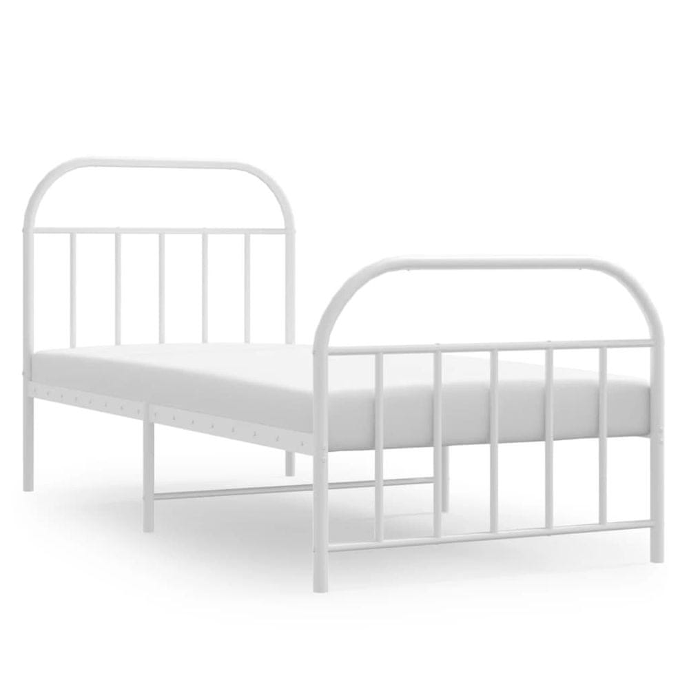 Vidaxl Kovový rám postele s čelom a podnožkou biely 80x200 cm