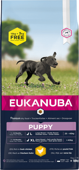 Eukanuba Puppy & Junior Large Breed 15 kg + 3 kg Zdarma