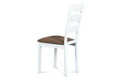 Autronic Drevená jedálenská stolička Jídelní židle, masiv buk, barva bílá, látkový hnědý potah (BC-2603 WT)