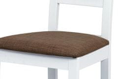 Autronic Drevená jedálenská stolička Jídelní židle, masiv buk, barva bílá, látkový hnědý potah (BC-2603 WT)