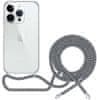 Ochranný kryt so šnúrkou Crossbody iPhone 15 Pro Max (Ultra), transparentná/čiernobiela šnúrka