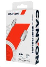 Canyon nabíjací kábel Lightning MFI-3, opletený, Apple certifikát, dĺžka 1m, tmavo šedý