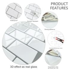 PIPPER. Nalepovací obklad - 3D mozaika - Biele tehličky 30,5 x 30,5 cm, 1