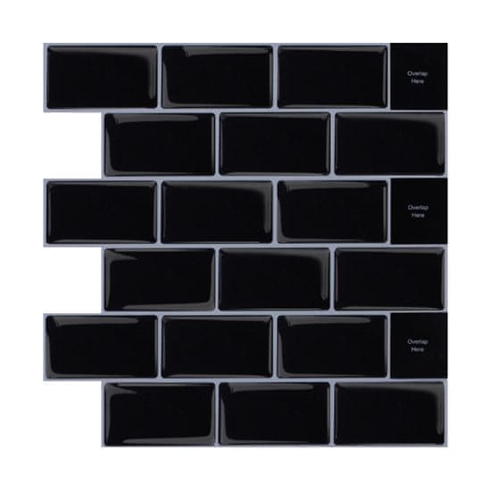 PIPPER. Nalepovací obklad - 3D mozaika - Čierne tehličky 30,5 x 30,5 cm